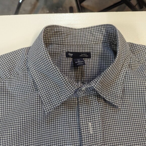 Gap Size Large Poplin Dark Gray/White Checked Button Down Long Sleeves - Picture 13 of 14